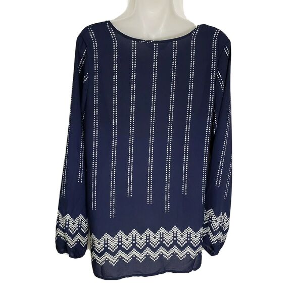 Charming Charlie Womens Blouse Size Medium M Blue Sheer Long Sleeve Tie Neck - Picture 2 of 11